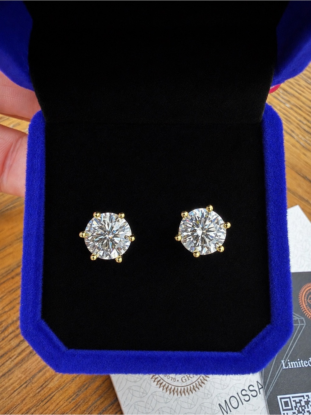 Moissanite Gold Brilliant Round Stud Earrings 2CT